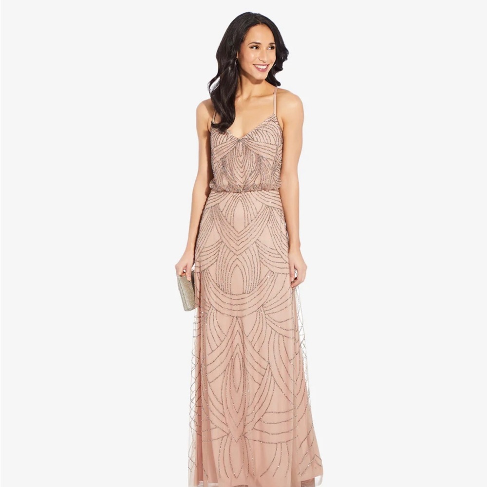 Adrianna Papell - Taupe Beaded Blouson Gown